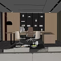 Modern Office Interior With Open Layout Large Windows Beige Sofa Wooden Bookshelf And Natural Light