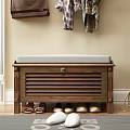 Wooden Entryway Storage Bench With Upholstered Seat Hanging Clothes And Shoes