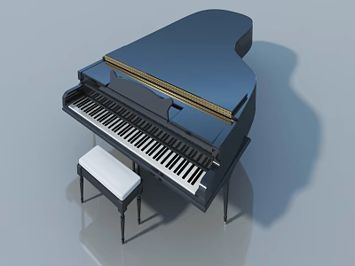 Black Grand Piano 3D Model With White Bench And Polished Surface 3d model