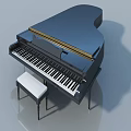 Black Grand Piano 3D Model With White Bench And Polished Surface