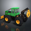 Green Logging Forestry Machine With Large Black Wheels And Yellow Front Claw 3d model