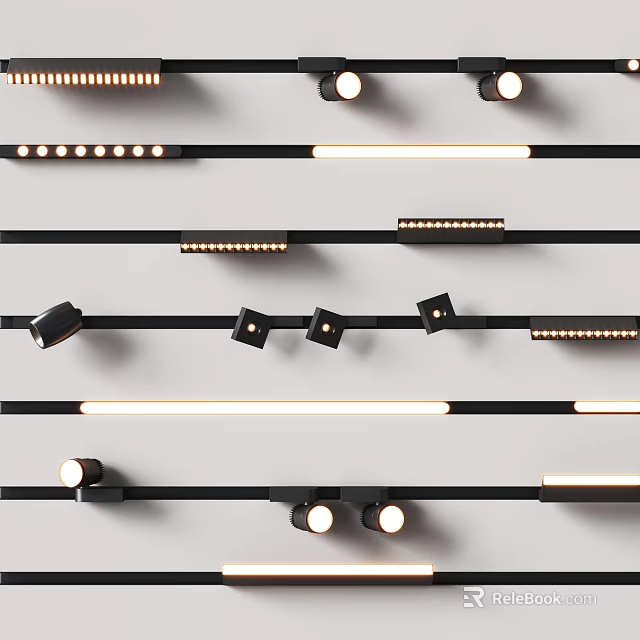 Modern Linear Downlights And Spotlights With Sleek Strip Design For Interior Lighting 3d model