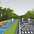 Municipal Road Design Featuring Green Landscaping Bicycle Lane Pedestrian Path Trees Cyclists And Pedestrians