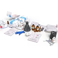 Different Types Of Household Items With Boxes Bottles Gloves Papers And Tools