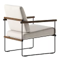 Modern Beige Fabric Single Sofa With Wooden Armrests And Black Metal Frame