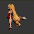 Game And Movie Character With Fox Ears Long Golden Hair And Red Dress