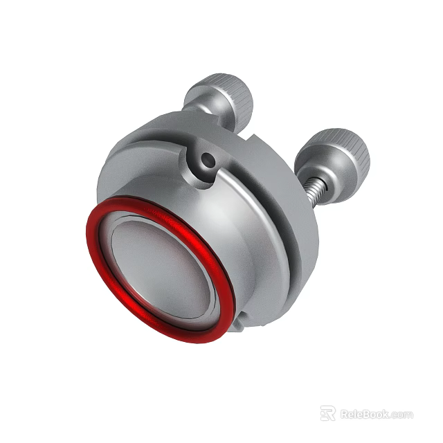 Silver Metal Industrial Component With Red Circular Ring And Adjustment Knobs 3d model 