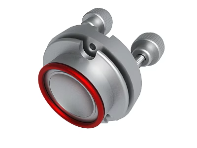 Silver Metal Industrial Component With Red Circular Ring And Adjustment Knobs 3d model