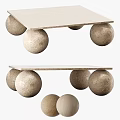 Wooden Coffee Table with Light Colored Top Supported by Spherical Legs 3d model