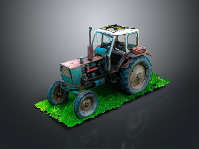Old Vintage Tractor With Cab And Large Wheels Placed On Green Grass 3d model