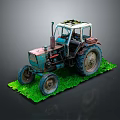 Old Vintage Tractor With Cab And Large Wheels Placed On Green Grass