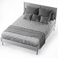 Modern Wooden Bed Frame With Gray Pillows White Bedspread And Fringed Blanket