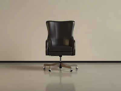 Modern Black Leather Office Chair With High Back And Rolling Wheels 3d model