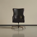 Modern Black Leather Office Chair With High Back And Rolling Wheels