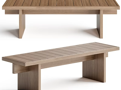Modern Wooden Bench With Slatted Seat And Minimalist Sturdy Design For Home Use 3d model