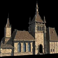 Ancient Church Architecture With Spires Towers Stone Walls And Arched Windows