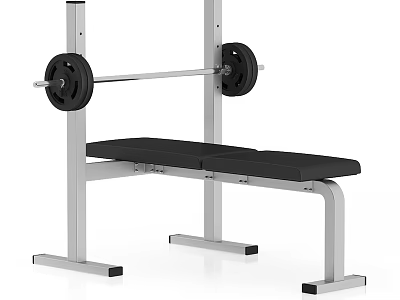 Sturdy Metal Frame Weight Bench With Barbell And Black Weight Plates For Sports Training 3d model