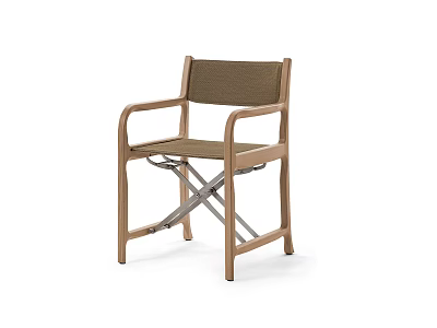 Folding Leisure Chair with Wooden Frame Armrests Fabric Seat and Backrest Brown Simple Design 3d model