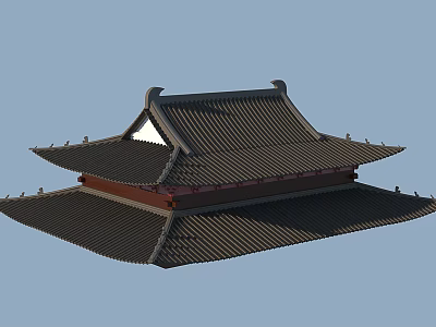 Traditional Chinese Architectural Roof with Multi layered Eaves and Curved Tile Design 3d model