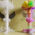 Colorful and White Pillars with Black White Wings Cloud like Formations and Astronaut Figures
