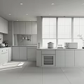 Modern Kitchen Interior Design With Wooden Cabinets Island Counter White Appliances And Large Windows