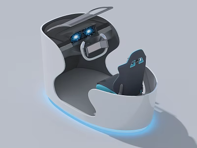 Futuristic Cockpit Module With Black Blue Seat White Frame Blue Lighting Display Screen 3d model