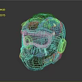 Futuristic Blue And Red Helmet With Transparent Visor And Mechanical Design
