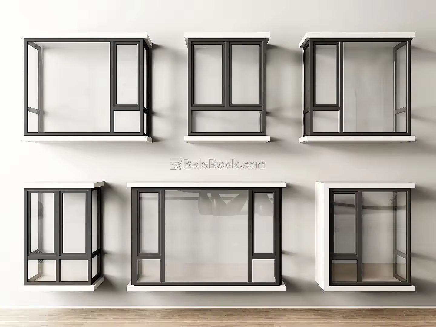 modern windows bay windows casement windows floor-to-ceiling windows glass windows broken bridge aluminum windows 3d model
