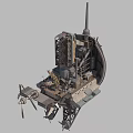 Complex Industrial Equipment with Metal Framework Mechanical Arms and Propellers