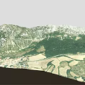 Garden Landscape Design Featuring Mountain Terrain Green Vegetation Agricultural Fields And Village Area
