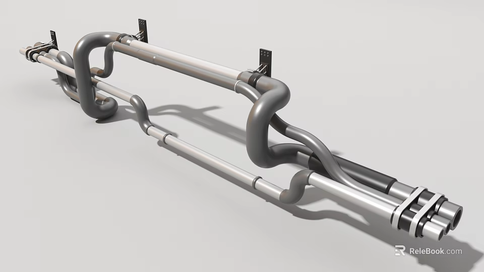Heavy Duty Industrial Piping Equipment Featuring Curved Metal Tubes And Fittings 3d model 