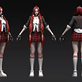 Red Haired Female Game Movie Character 3D Model Multiple Angle Views Plaid Skirt White Socks
