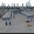 Large Scale Industrial Plant With Multiple Processing Towers Storage Silos And Transport Vehicles