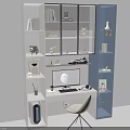 Modern Desk Interior with Open Bookshelves Lamp Computer and Storage Cabinets 3d model