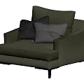 Modern Olive Green Upholstered Single Sofa With Black Gray Cushions And Slim Legs