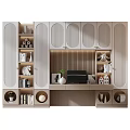 Modern Wooden Bookcase With Integrated Desk Minimalist Design Decorative Items Green Plant And Computer