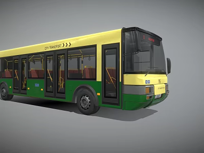 Yellow and Green City Bus with CTN BUS Route 101 Black Windows Red Seats 3d model