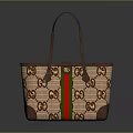 Fashionable Tote Bag With Classic GG Pattern Red Green Stripes And Brown Handles