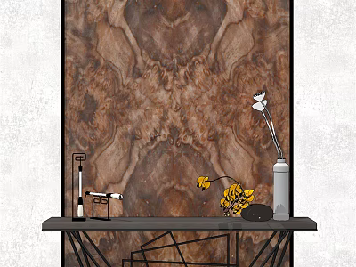 Modern Entryway Console Table With Wooden Texture Wall And Decorative Vase Yellow Flowers 3d model
