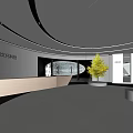 Modern Minimalist White Lobby Reception Desk With Circular Ceiling And Elevators 3d model