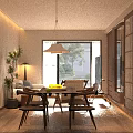 Modern Minimalist Living Dining Room With Sofa Coffee Table TV Large Window And Wooden Floor