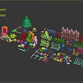 Lego Castle Gate with Various Lego Parts Trees Chairs and Weapons