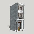 Traditional Style Commercial Complex With Gray Brick Facade Two Story Structure And Decorative Elements 3d model