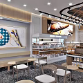 Sweet Shop Interior With Wooden Ceiling Pastry Display Cases And Pendant Lights