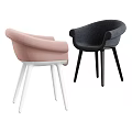 Modern Gray Fabric Accent Chair With Curved Armrests And Black Wooden Legs