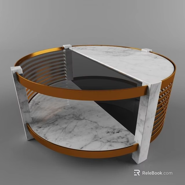 Modern Round Coffee Table With Marble Top And Gold Metal Frame 3d model