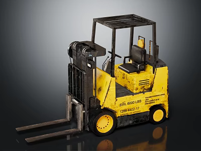 Yellow Industrial Forklift With Cab And Front Forks For Material Handling 3d model