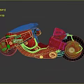 Red Canon Futuristic Motorcycle With Sleek Design And Unique Wheel Structure