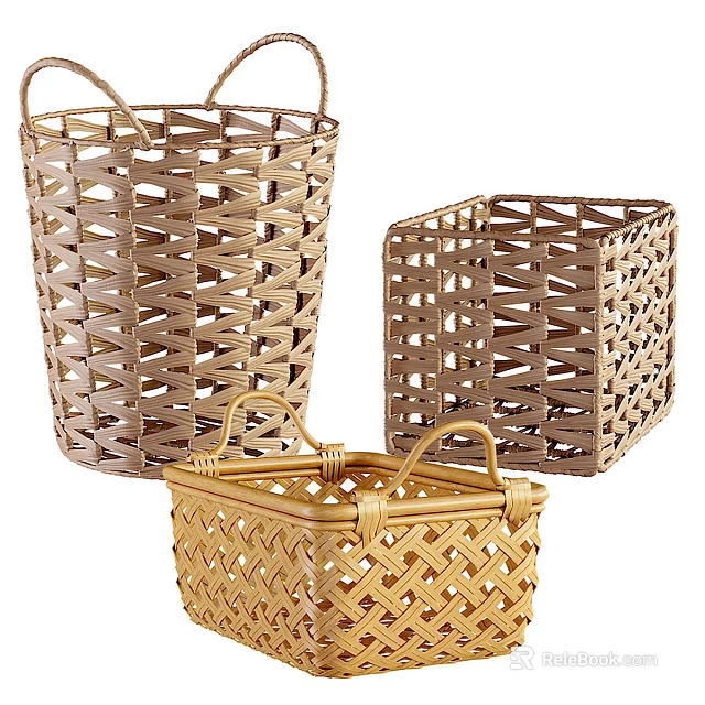 Woven Storage Baskets Set With Various Sizes And Handled Design For Home Use 3d model 