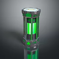 Cylindrical Daily Use Appliance With Green Glowing Transparent Section And Decorative Accents
